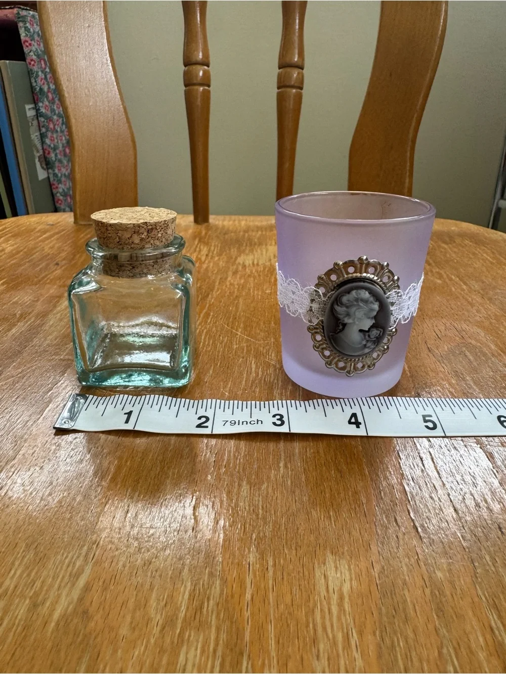 Set of 2 Mini Glasses Jars and 1 Votive Candle Holder.